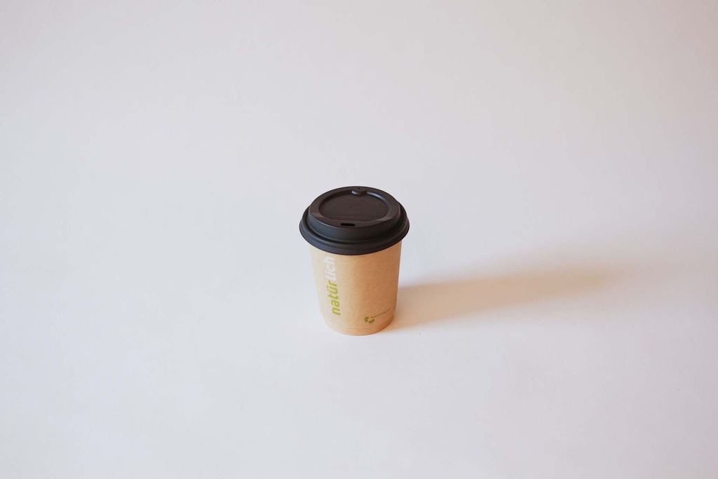 Kaffeebecher Ø80 mm 200 ml – 500 Stück, braun mit Deckel CPLA schwarz / braun / 1000 Stk.