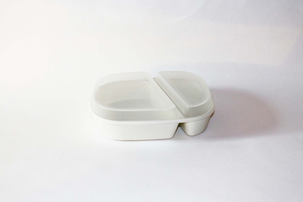 Menübox 2-geteilt 236x181x47mm mit Deckel / cremeweiß / 48 Stk.