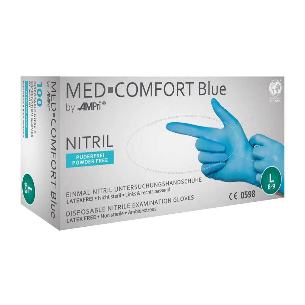 Einweghandschuhe Nitril puderfrei, blau, "MED COMFORT BLUE", 100 Stück/Box | Größe XS