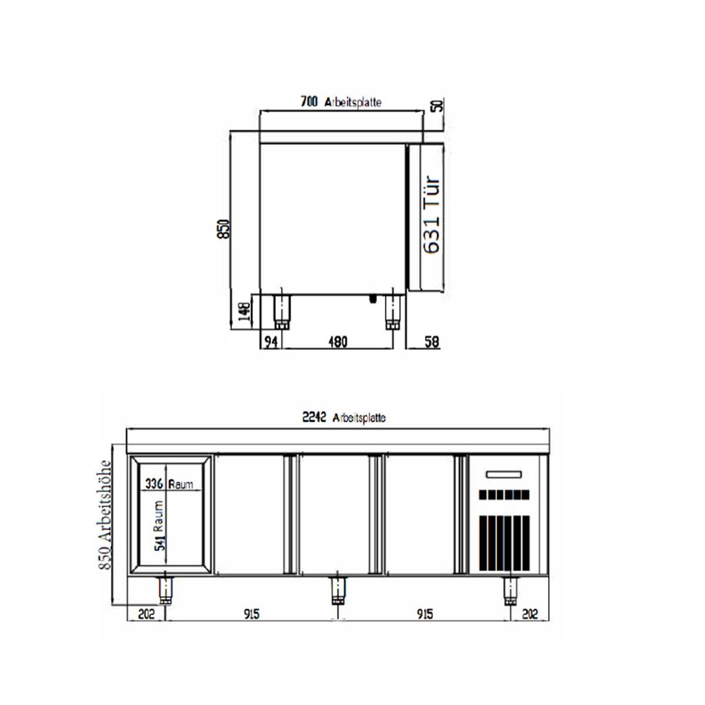 TOPLINE Kühltisch / 4-fach GN1/1 mit 8 Schubladen, 2245 x 700 mm