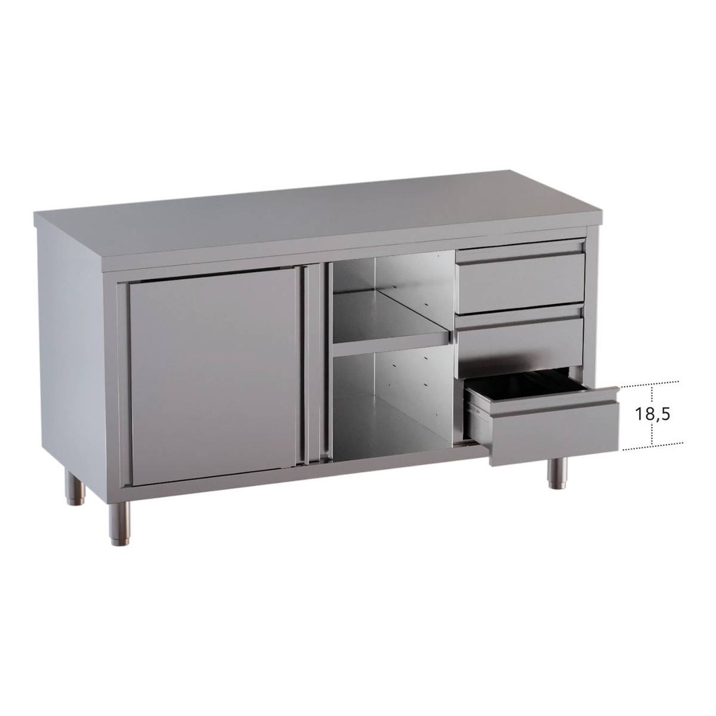 TOPLINE Arbeitsschrank / 2 Schiebetüren & 3 Schubladen rechts, 1800 x 700 mm