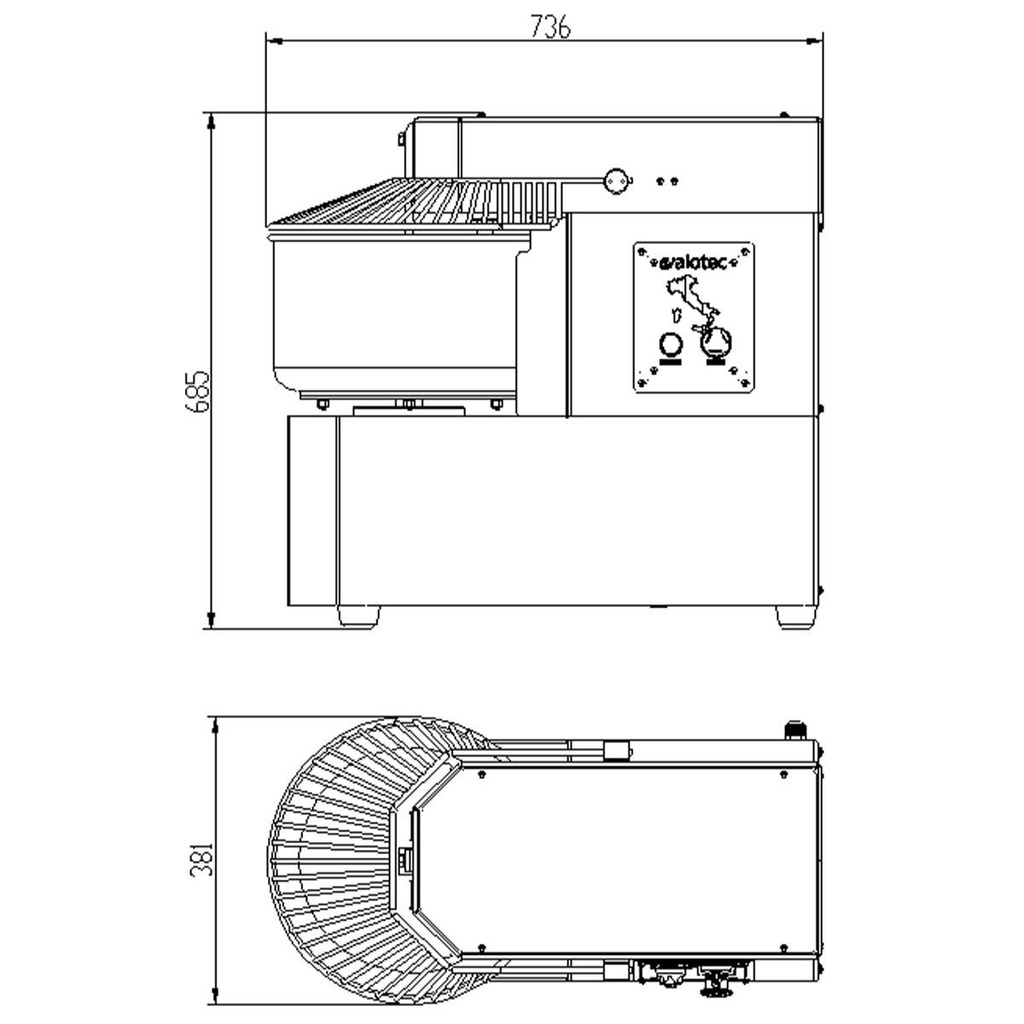 Teigknetmaschine fester Kessel - 20 Liter / 230 Volt, 381 x 736 mm