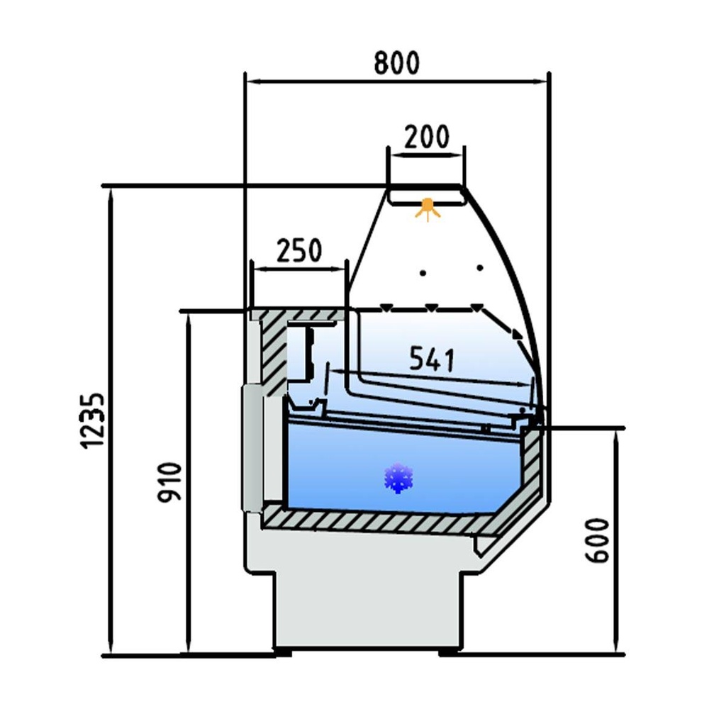 TOPLINE Kühltheke 100 - gebogenes Frontglas "rot", 1025 x 800 mm
