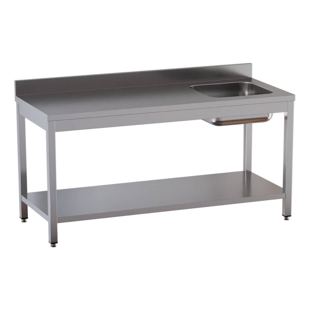 TOPLINE Cheftisch / Becken rechts mit Aufkantung, 1800 x 700 mm