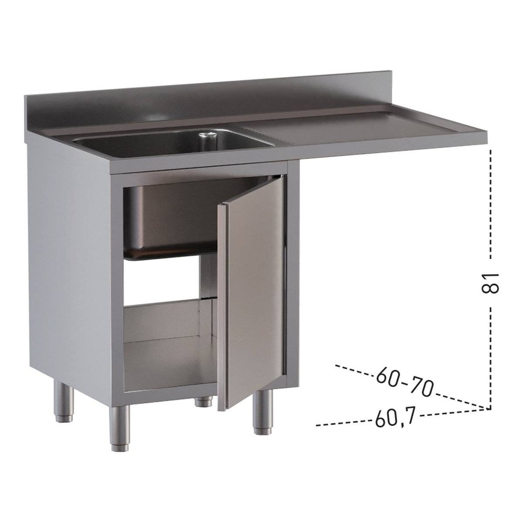 TOPLINE Spülcenter / 1 Becken links mit Flügeltür, 1400 x 700 mm