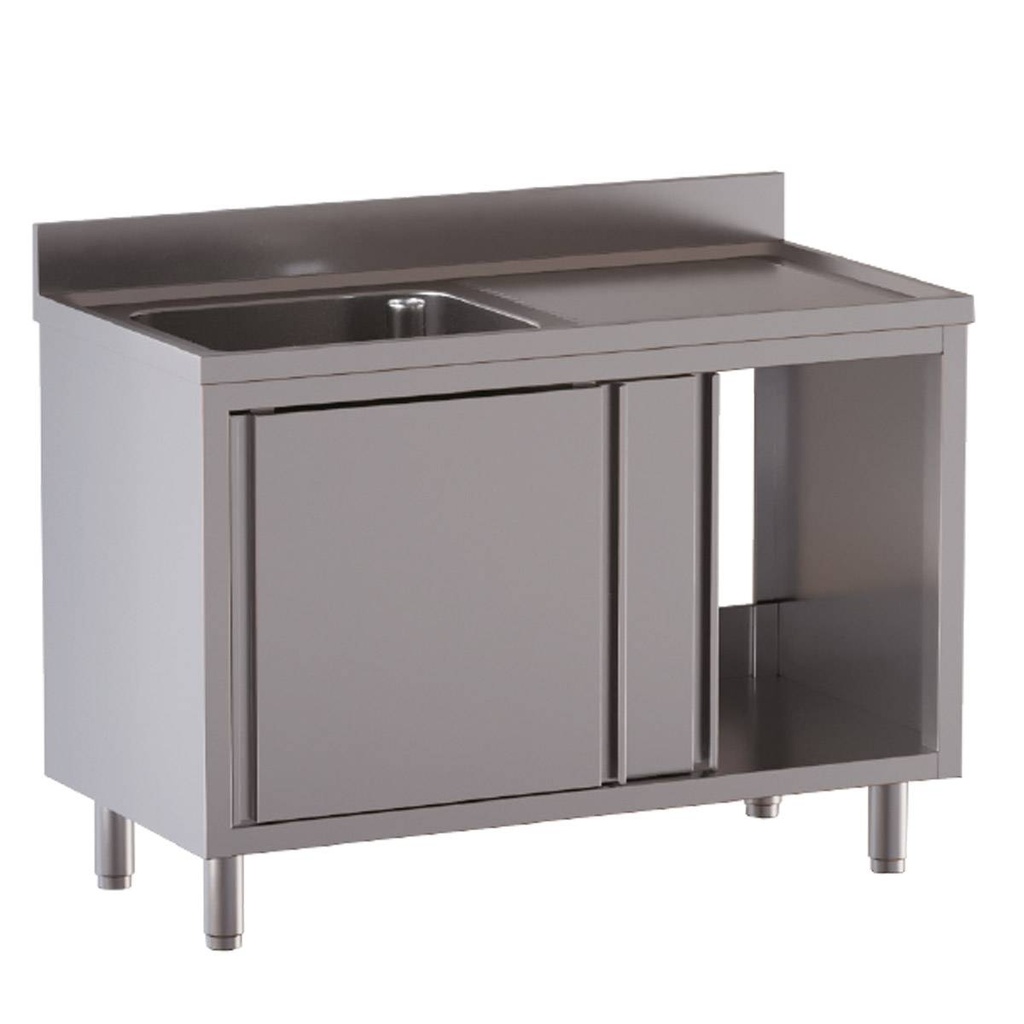 TOPLINE Spülschrank / 1 Becken links mit Schiebetüren, 1200 x 700 mm