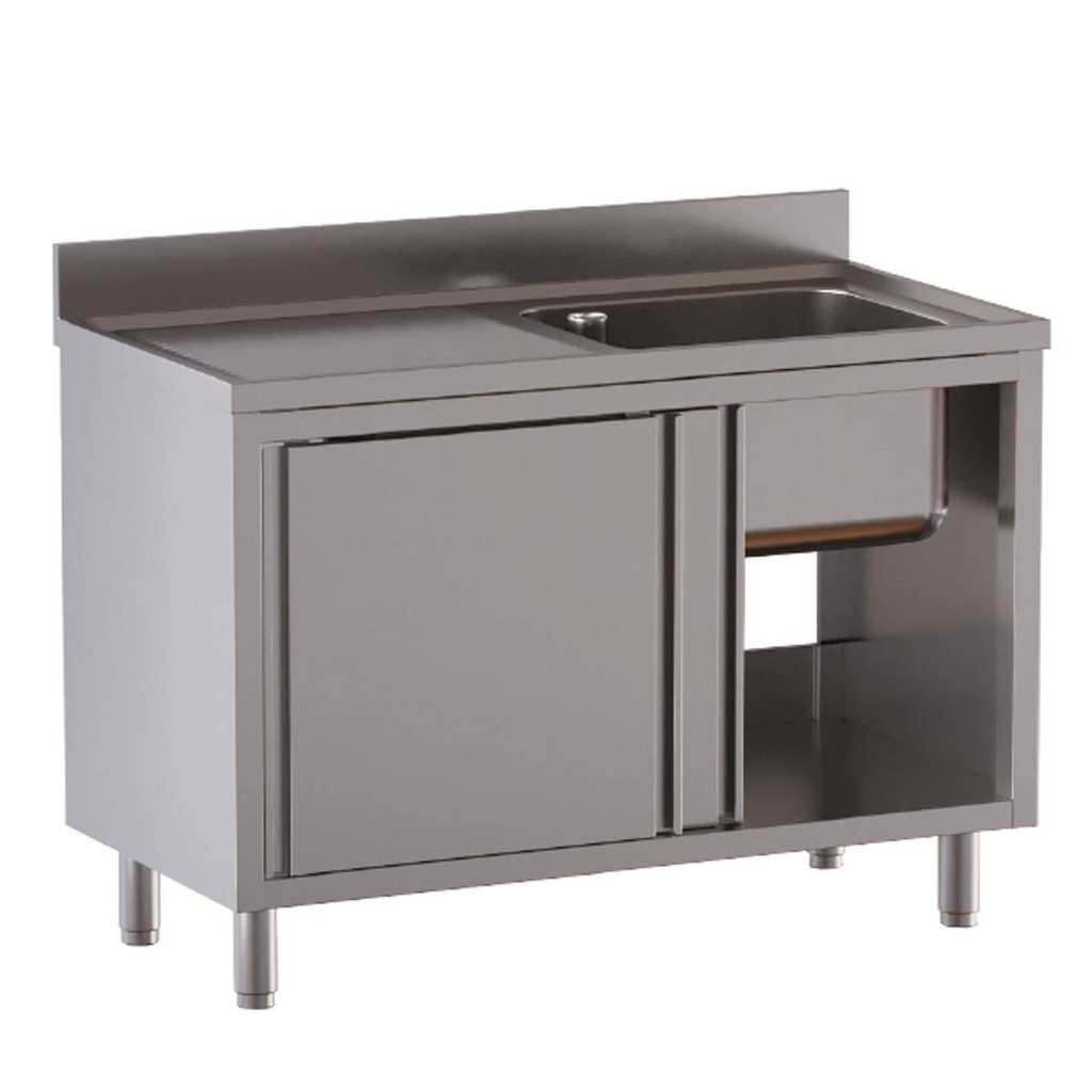 TOPLINE Spülschrank / 1 Becken rechts mit Schiebetüren, 1200 x 700 mm