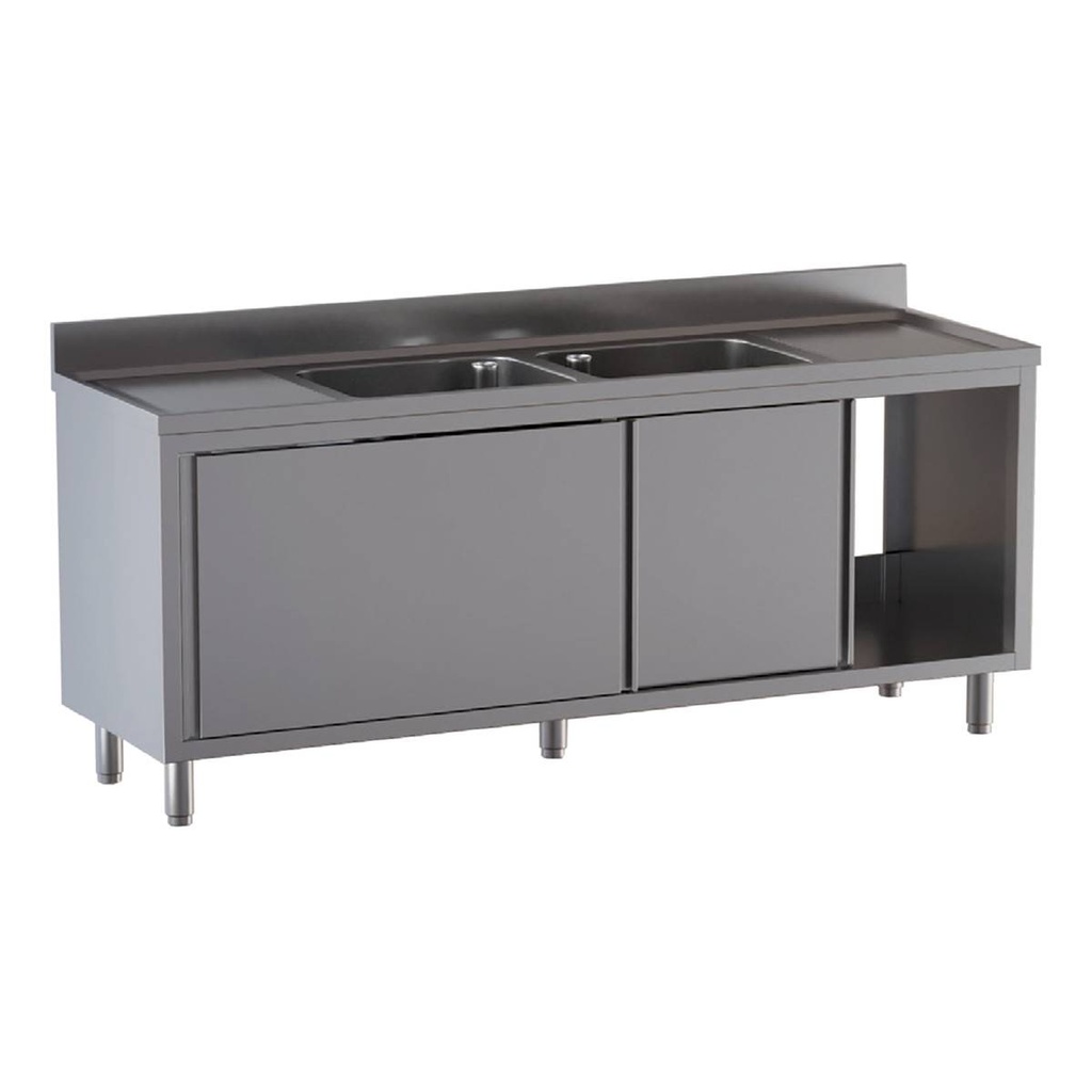 TOPLINE Spülschrank / 2 Becken und 2 Abtropfflächen, 2600 x 700 mm
