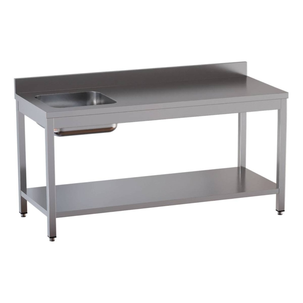 TOPLINE Cheftisch / Becken links mit Aufkantung, 1200 x 700 mm