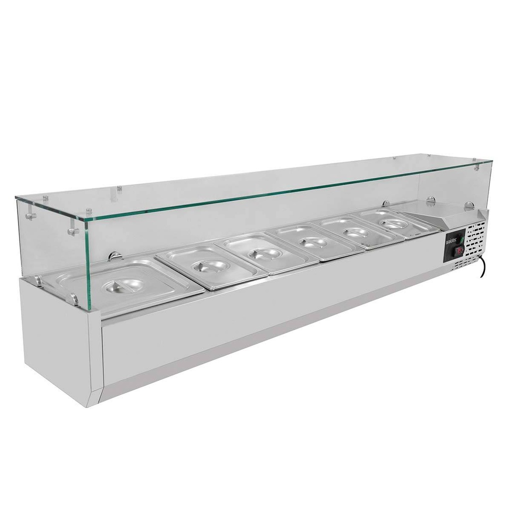 Pizzakühltisch / 1-türig & 7 Schubladen "schwarz" inkl. Kühlaufsatz GN1/3, 1510 x 800 mm