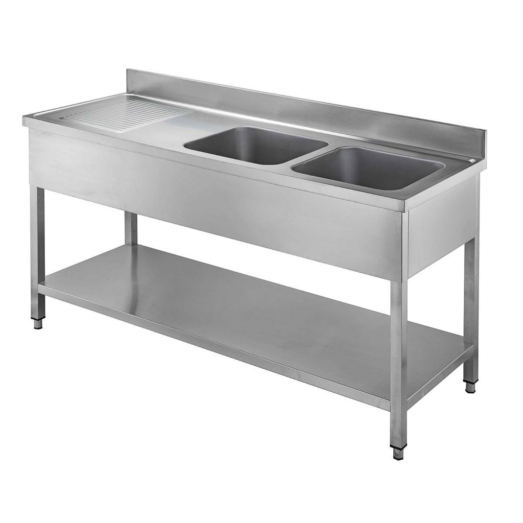 Spültisch / 2 Becken rechts und Abtropffläche, 1600 x 700 mm