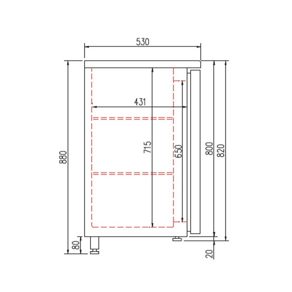 TOPLINE Barkühltisch schwarz / 1 Tür & 6 Schubladen, 2565 x 530 mm