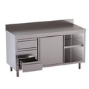 TOPLINE Arbeitsschrank / Flügeltüren, 3 Schubladen links & Aufkantung, 1200 x 600 mm