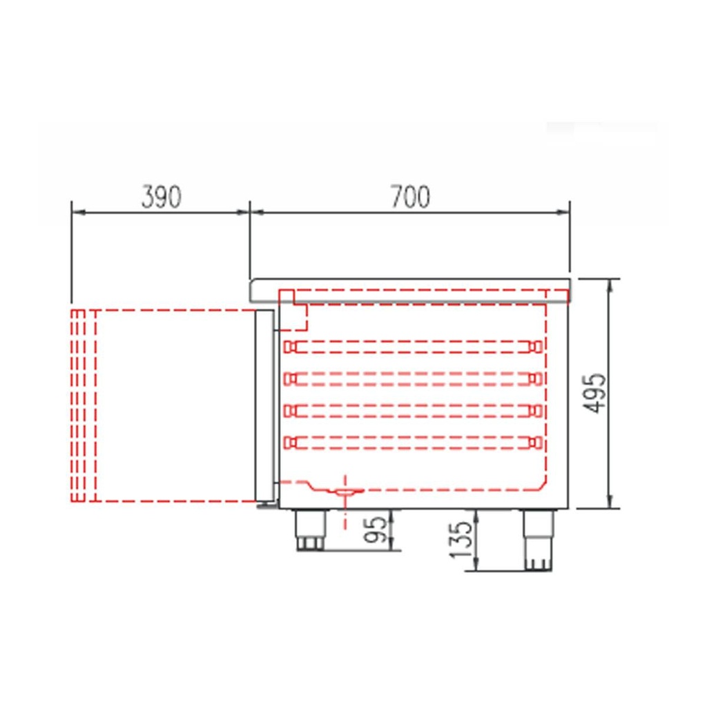 TOPLINE Unterbaukühltisch / 3-fach GN 1/1 mit 4 Schubladen / 1 Tür, 1795 x 700 mm