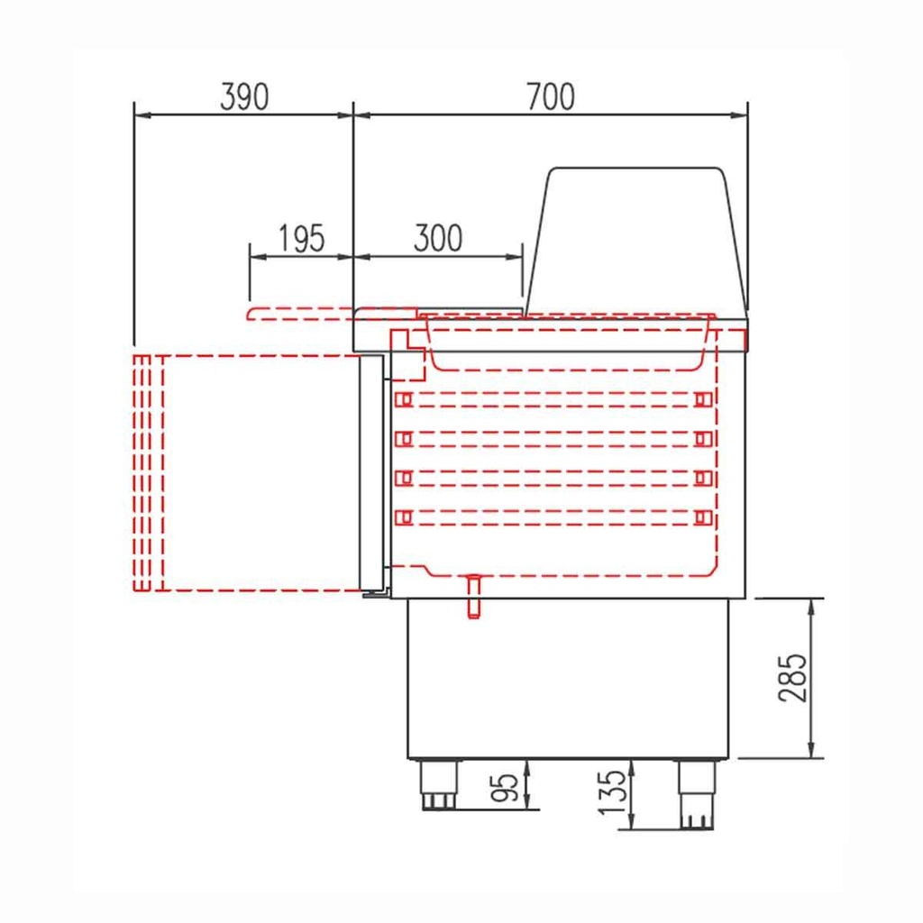 TOPLINE Saladette / 2-fach mit Türen, Glasaufsatz gerade, GN 1/6, 925 x 700 mm