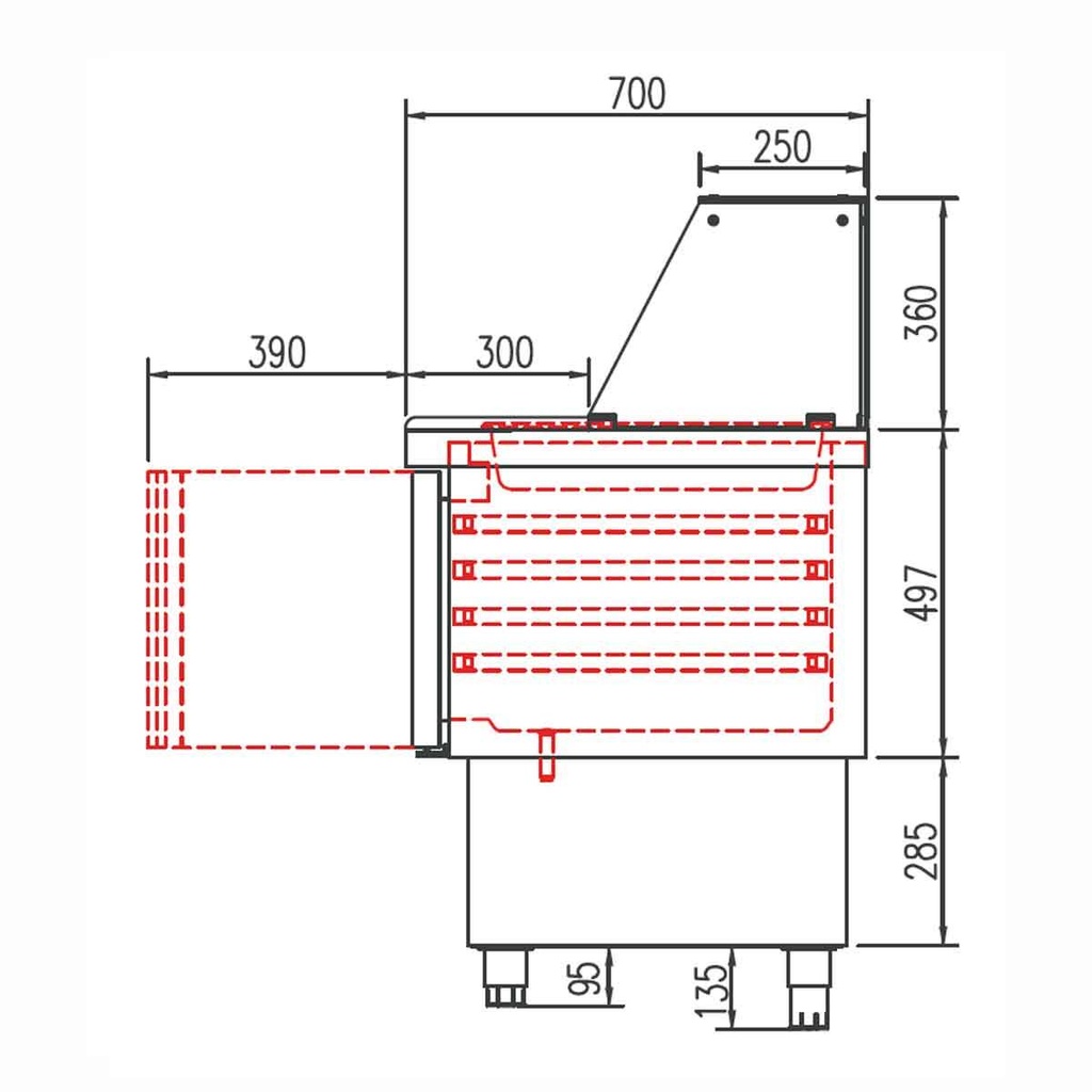 TOPLINE Saladette / 5-fach mit Türen, Glasaufsatz schräg, GN 1/6 & 1/9, 2275 x 700 mm