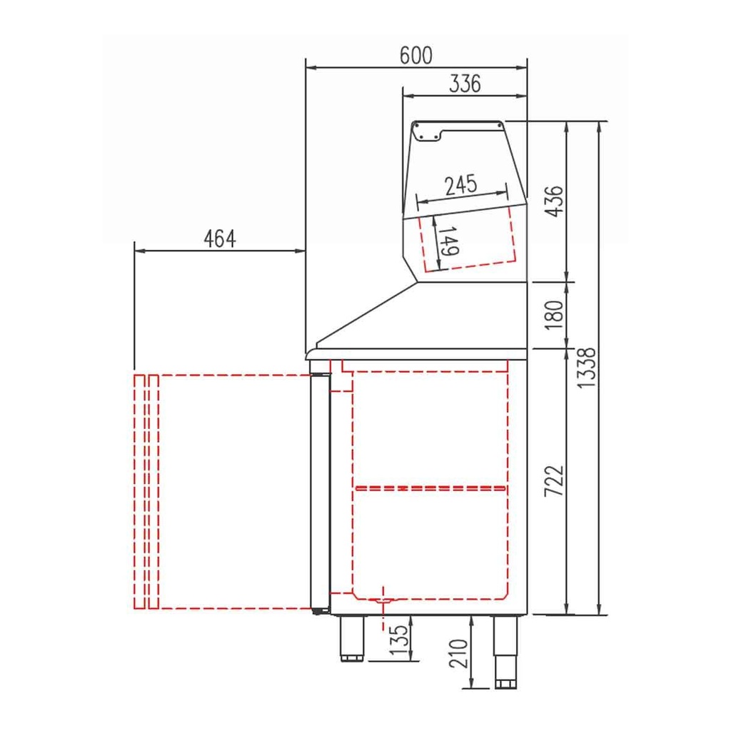 TOPLINE Pizzatisch / 2-fach mit Türen, Granitplatte grau, inkl. Kühlaufsatz, GN 1/4, 1495 x 600 mm