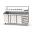 TOPLINE Pizzatisch / 3-fach mit Türen, Granitplatte grau, inkl. Kühlaufsatz, GN 1/4, 2020 x 600 mm