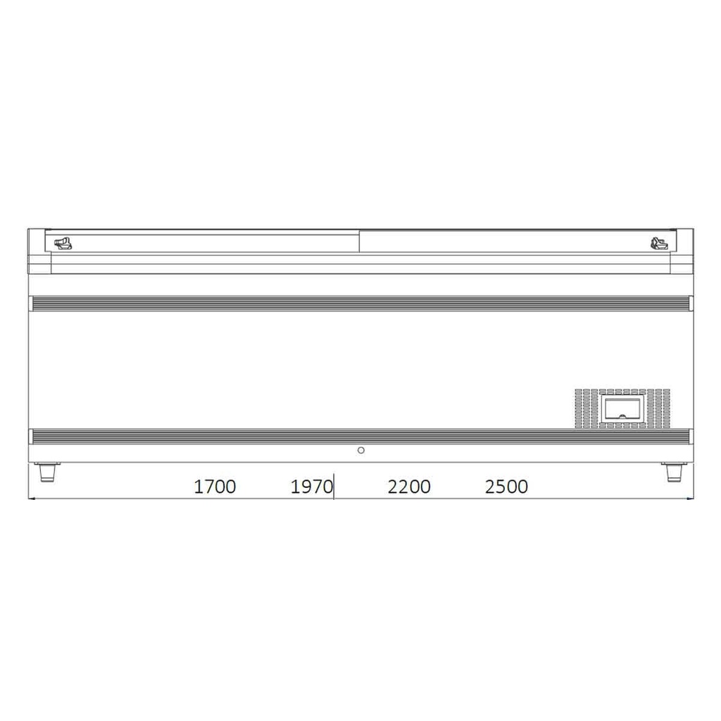 TOPLINE Tiefkühltruhe 900 mit Glasschiebedeckel, Weiß, Kopfendtruhe für Kombinationen, LED, 1970 x 865 mm