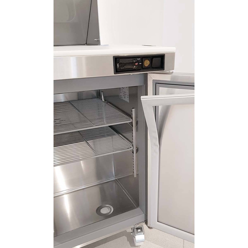 TOPLINE Zubereitungstisch / 2-fach mit Türen, Glasklappdeckel, auf Rollen, GN 1/6, 1228 x 830 mm