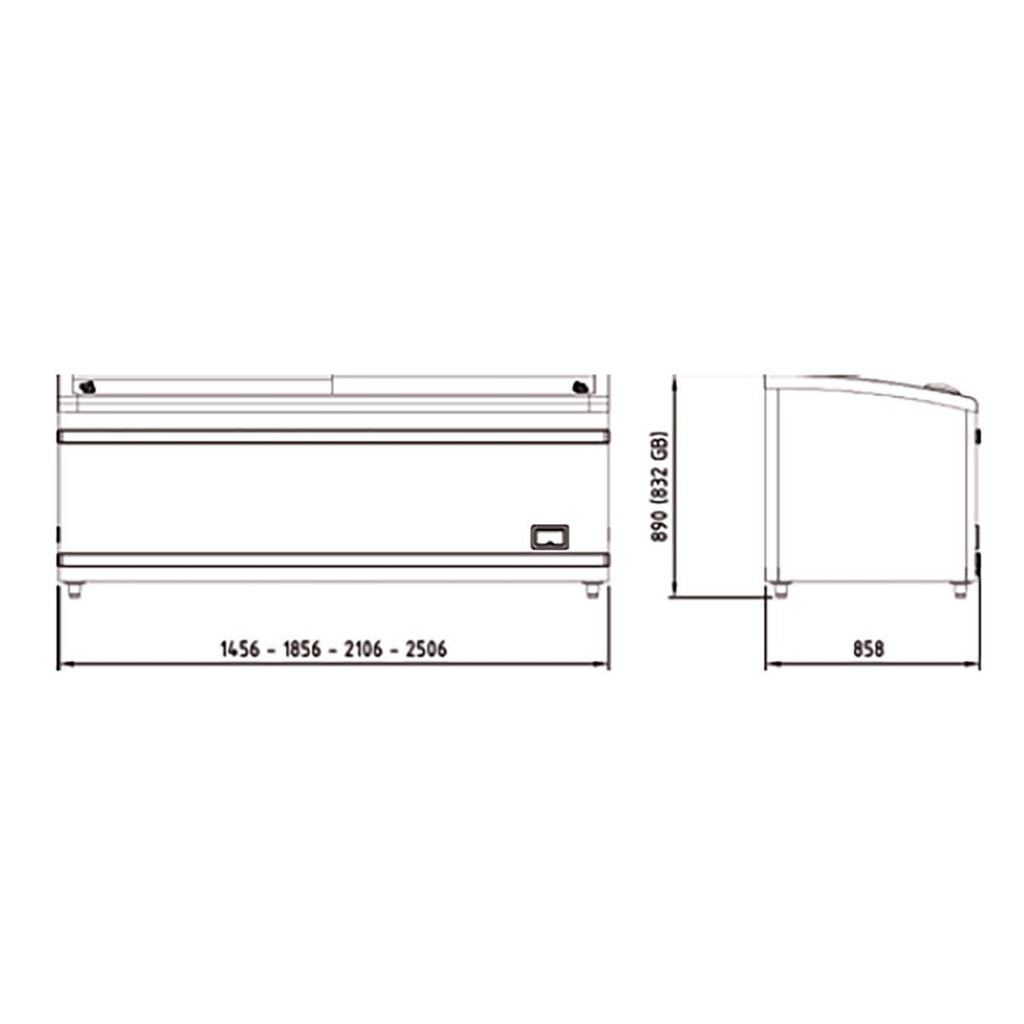 TOPLINE Kühl- und Tiefkühltruhe 850 mit Glasschiebedeckel, Schwarz, LED, 2506 x 858 mm