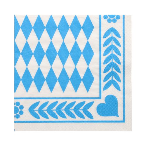 20 Servietten, 3-lagig 1/4-Falz 33 cm x 33 cm "Bayrisch Blau"