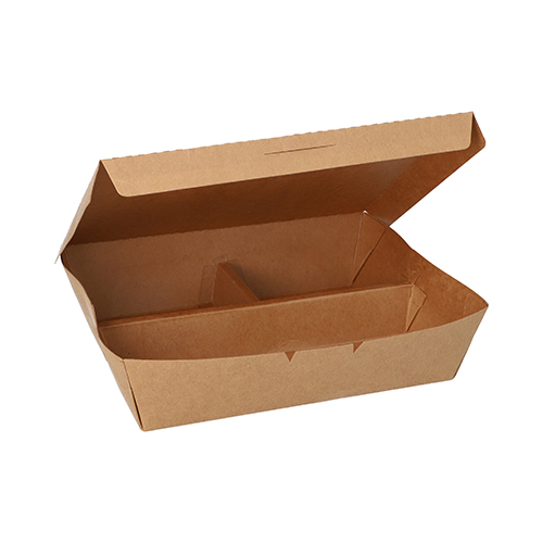 25 Lunchboxen, Pappe 3-geteilt 600 ml 5 cm x 14,8 cm x 18,3 cm braun
