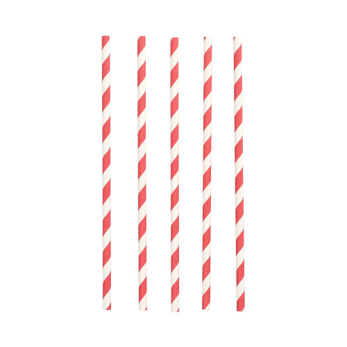 100 Trinkhalme Papier Ø 6 mm · 20 cm rot/weiss "Stripes"