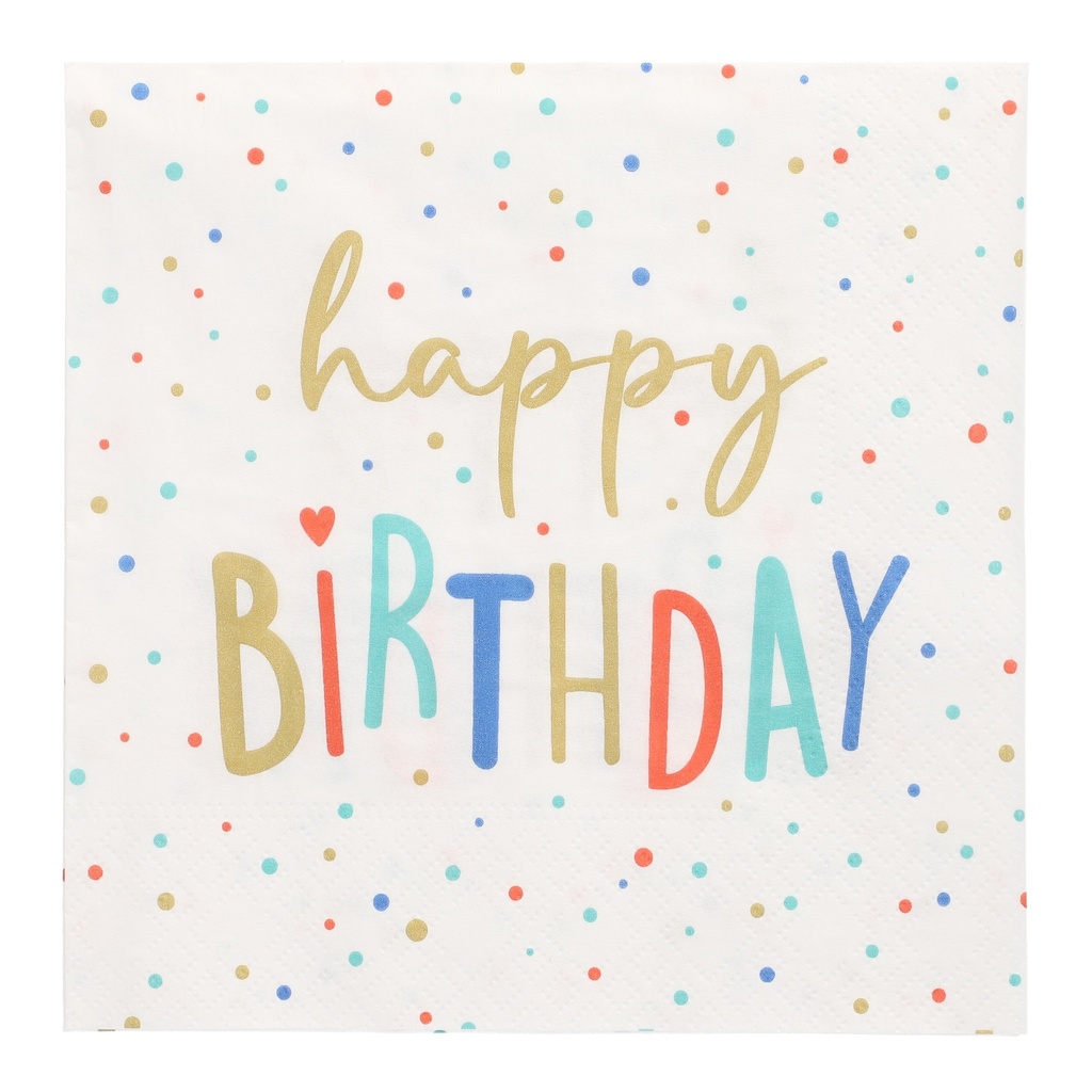20 Servietten, 3-lagig 1/4-Falz 33 cm x 33 cm "Happy Birthday"
