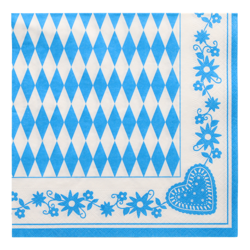 50 Servietten, 3-lagig 1/4-Falz 40 cm x 40 cm "Bayrisch Blau"