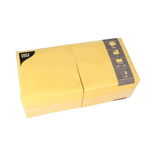 250 Servietten, 3-lagig 1/8-Falz 33 cm x 33 cm gelb