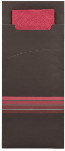 520 Bestecktaschen 20 cm x 8,5 cm schwarz/bordeaux "Stripes" inkl. farbiger Serviette