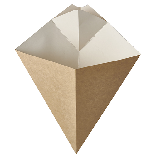 50 Pommes-Frites-Spitztüten mit Dip-Ecke, Pappe "pure" 27 cm x 21,5 cm braun/weiss
