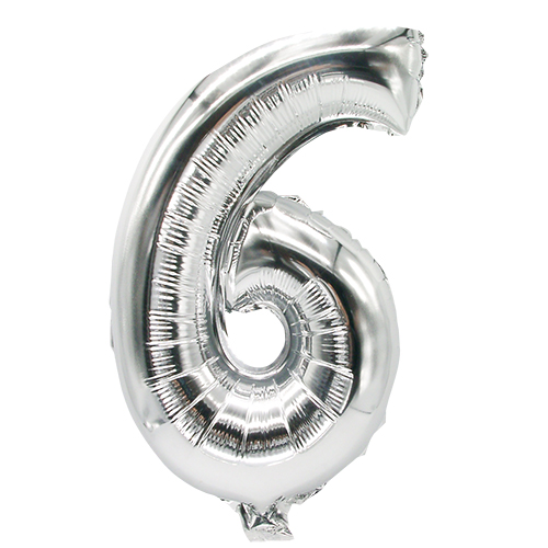 Folienluftballon 35 cm x 20 cm silber "6"