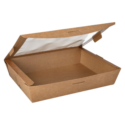 40 Feinkostboxen Pappe "pure" eckig 1500 ml 4,5 cm x 21 cm x 16 cm braun "100% Fair"