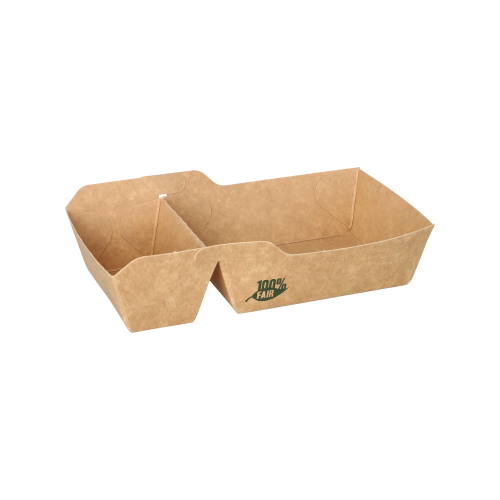 80 Pommes-Frites-Trays, Pappe "pure" 2-geteilt 3,5 cm x 7 cm x 14,5 cm braun "100% Fair" klein