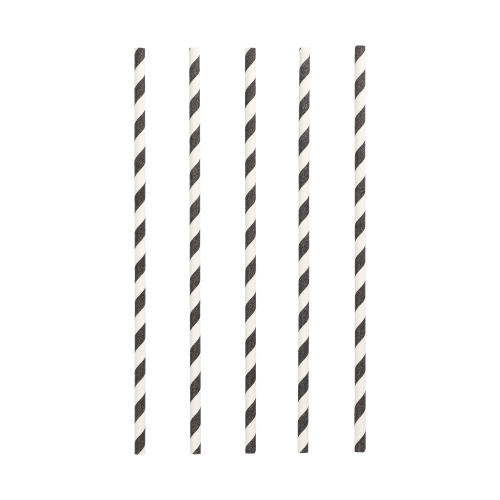 100 Trinkhalme, Papier Ø 6 mm · 24 cm schwarz/weiss "Stripes"