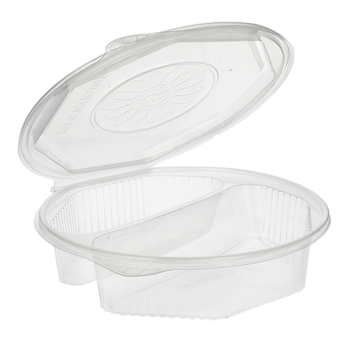 25 Menüboxen mit Klappdeckeln, PP 2-geteilt 5,9 cm x 21,5 cm x 21,5 cm transparent 8-eckig