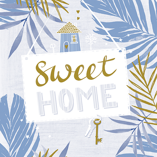 30 Servietten, 3-lagig 1/4-Falz 33 cm x 33 cm blau "Sweet Home"