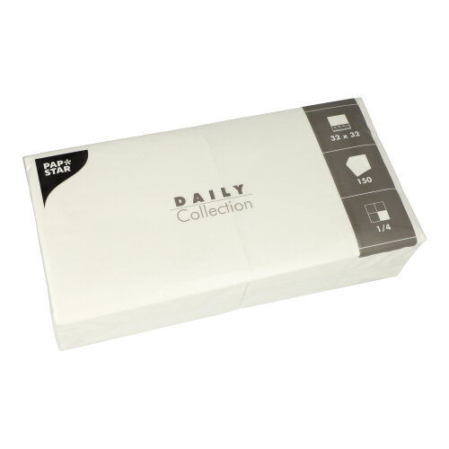 150 Servietten "DAILY Collection" 1/4-Falz 32 cm x 32 cm weiss