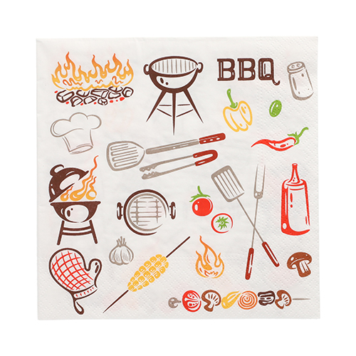 20 Servietten, 3-lagig 1/4-Falz 33 cm x 33 cm "Time for BBQ"