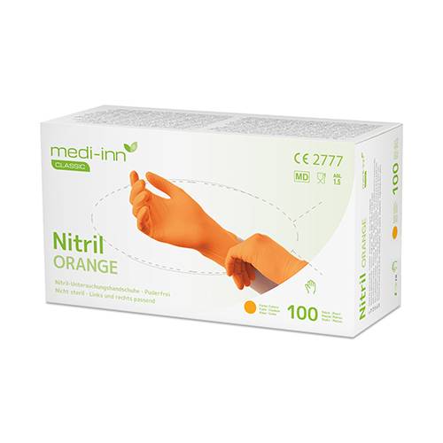 100 "Medi-Inn Classic" Handschuhe, Nitril puderfrei orange "Nitril Orange" Größe: L