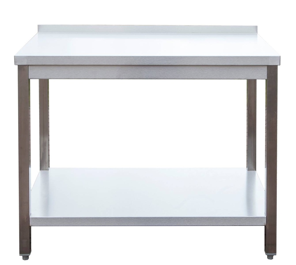 Edelstahl Arbeitstisch mit Aufkantung verschweißt | Bautiefe 800mm | mit Grundboden | AISI 304