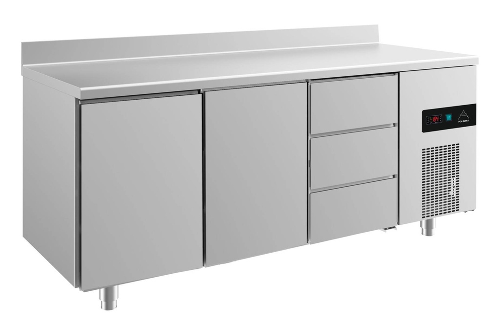 Kühltisch -2 bis +8°C 1865x700x850mm mit 2x Türen und 1x drei Schubladen u. Aufkantung