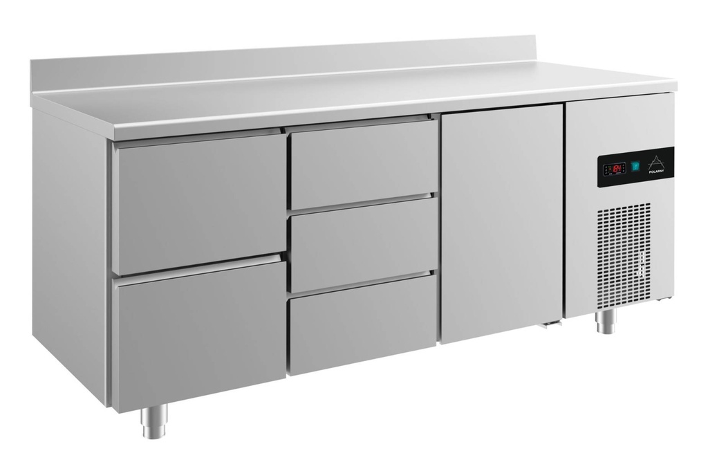 Kühltisch -2 bis +8°C 1865x700x850mm mit 1x Tür, 1x zwei Schubladen und 1x drei Schubladen u. Aufkantung
