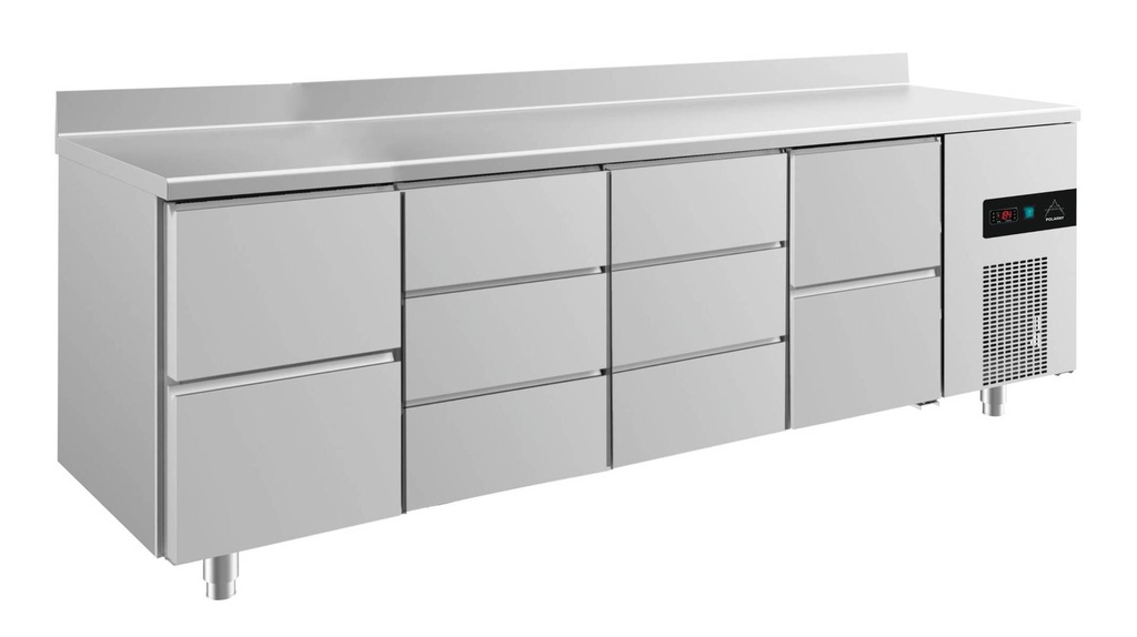Kühltisch -2 bis +8°C 2330x700x850mm mit 2x zwei Schubladen und 2x drei Schubladen u. Aufkantung