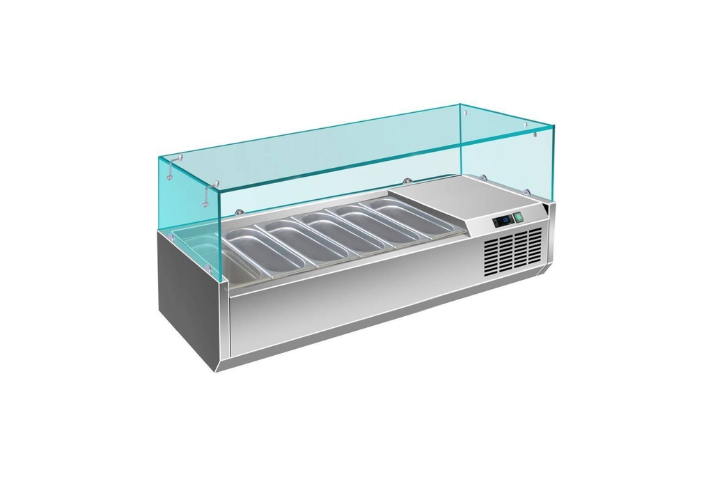 Pizzakühlaufsatz mit Glasaufsatz 6x 1/3 GN | 1400x335x460 mm
