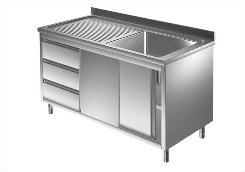 Spülschrank mit Schubladenblock, 1 Becken rechts, Bautiefe 600 mm | 160x600x850 mm