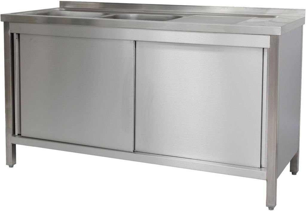 Spülschrank 1600 x 700 x 850 mm 2 Becken links mit Grundboden      700 mm Tiefe
