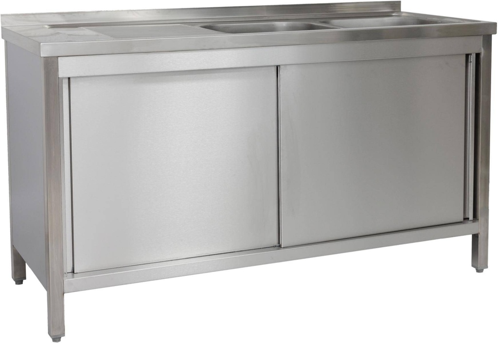 Spülschrank 1600 x 700 x 850 mm 2 Becken rechts, mit Grundboden      700 mm Tiefe